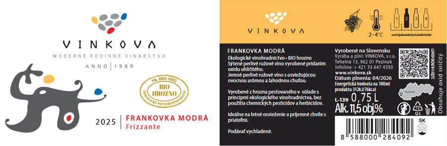 FRANKOVKA MODRÁ Frizzante 2025 etiketa